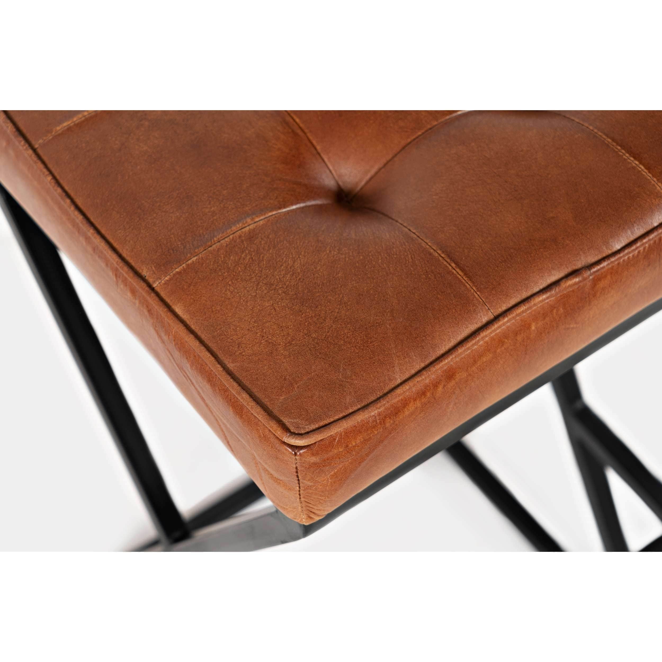 Brown Leather and Metal Backless Saddle Counter Stool