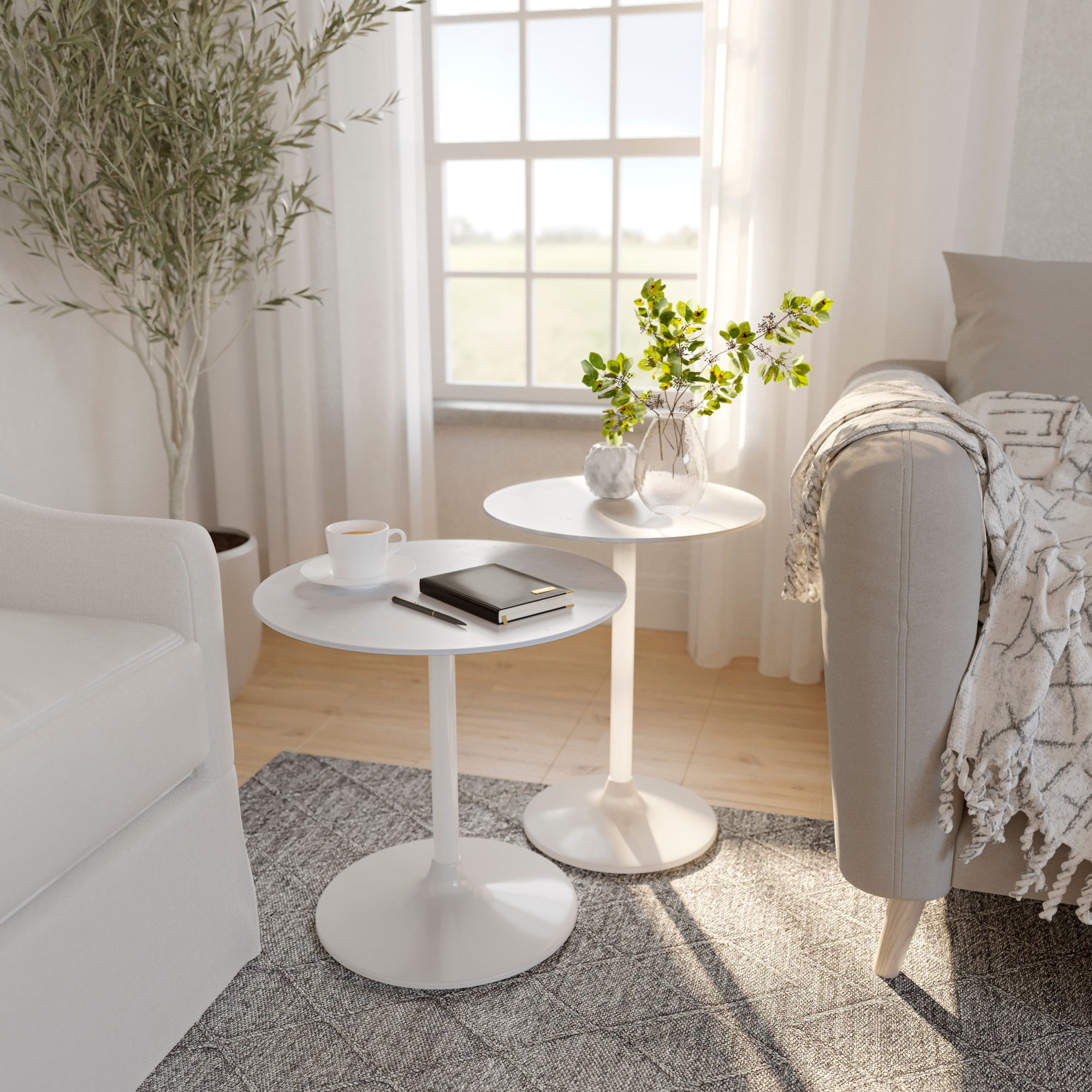 Jofran Camille Solid Marble and Iron Modern Luxury Accent Tables (Set ...