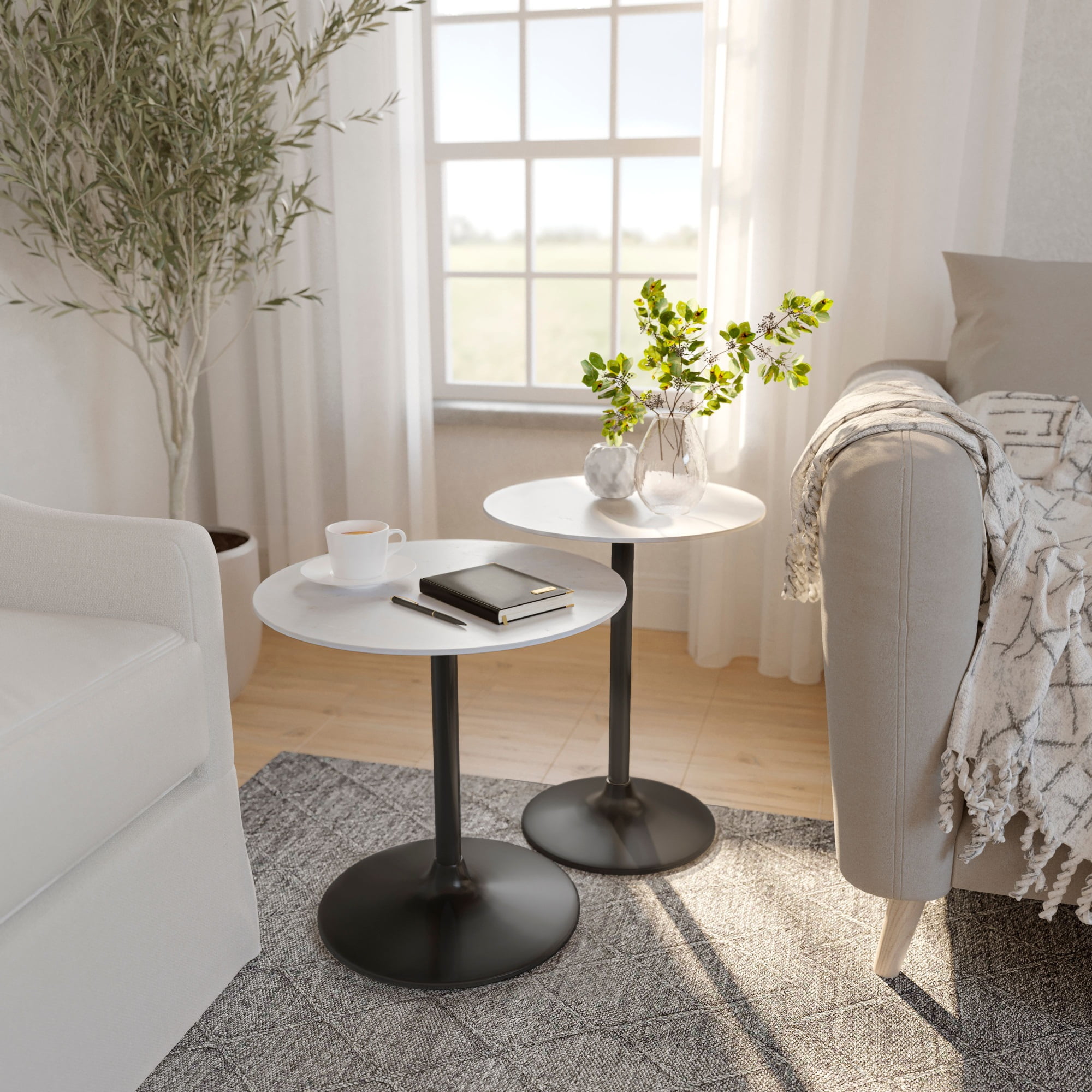 Jofran Camille Solid Marble and Iron Modern Luxury Accent Tables (Set ...