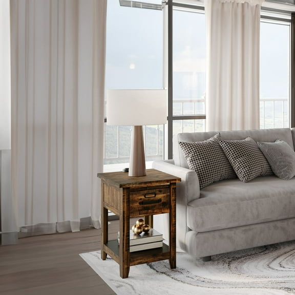 Jofran Cannon Valley Distressed Industrial One Drawer Chairside Table