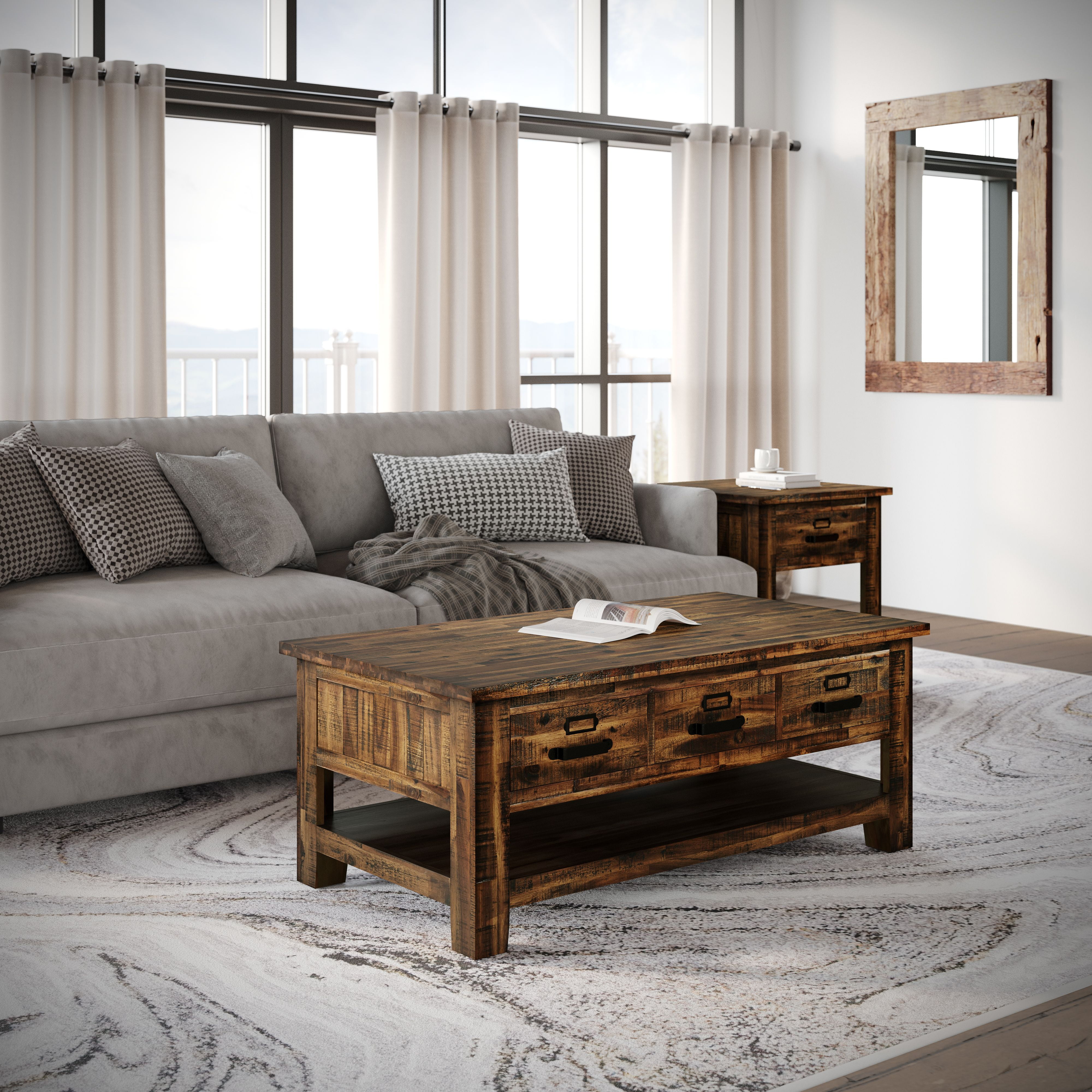 Cannon Valley Rustic Brown Acacia Rectangular Coffee Table with Storage