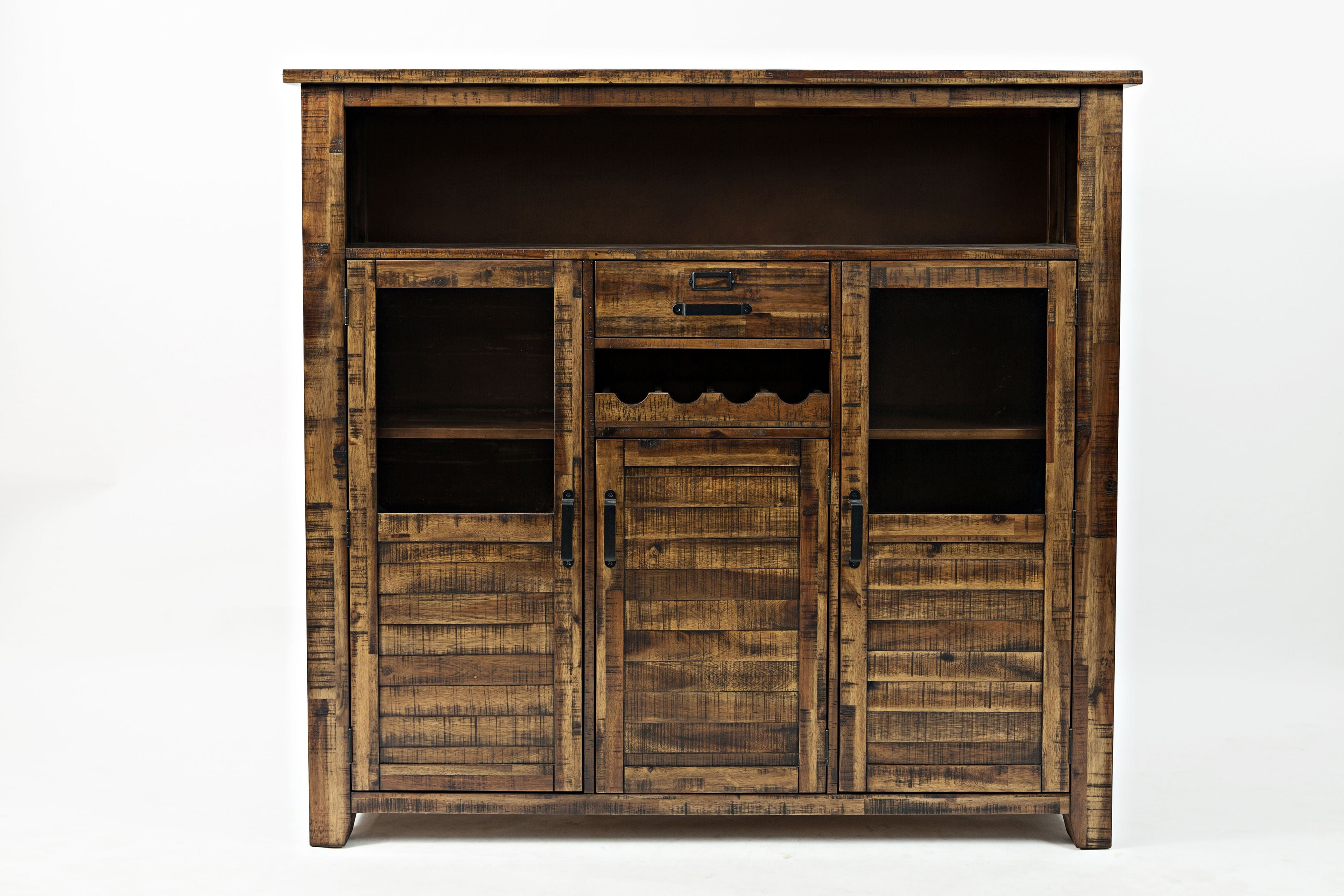 Cannon Valley Distressed Brown Wood Wine Cabinet with Drawer