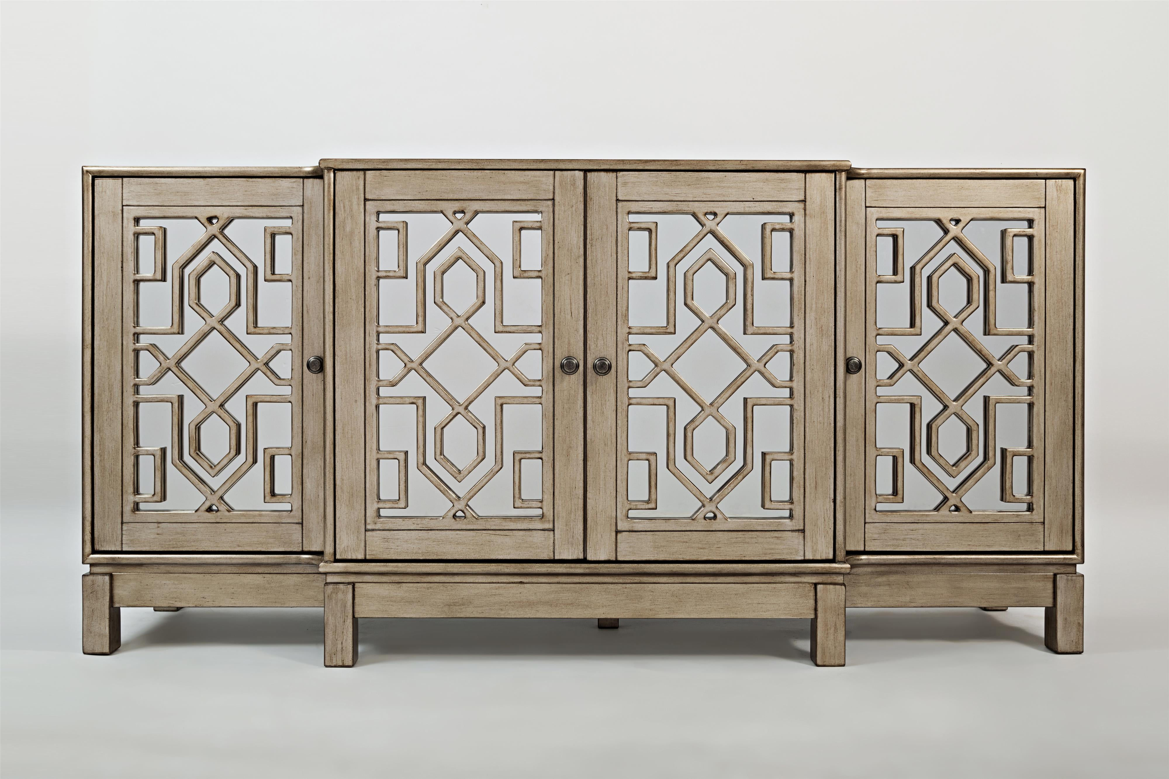 Transitional Glam Brown and Silver Wood Mirrored Console with Storage