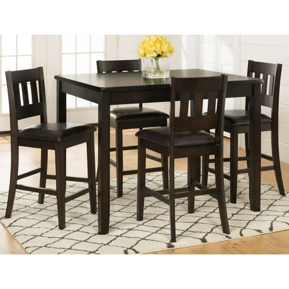 Jofran Dark Rustic Prairie Counter Height Table and Four Faux Leather Stools