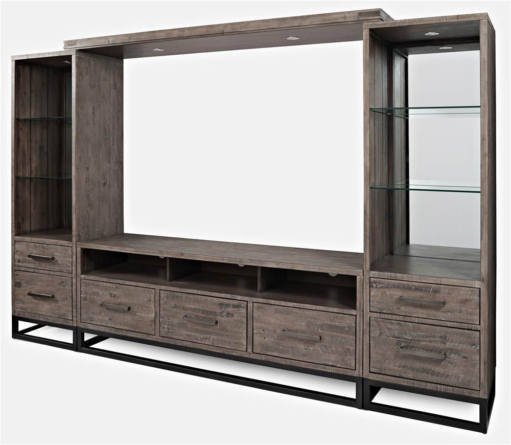 East Hampton Distressed Acacia Entertainment Center with Glass Shelves
