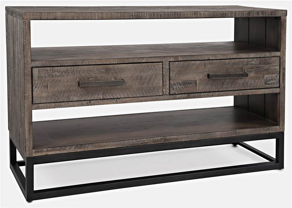 Rustic Gray and Brown Wood Metal Storage Console Table