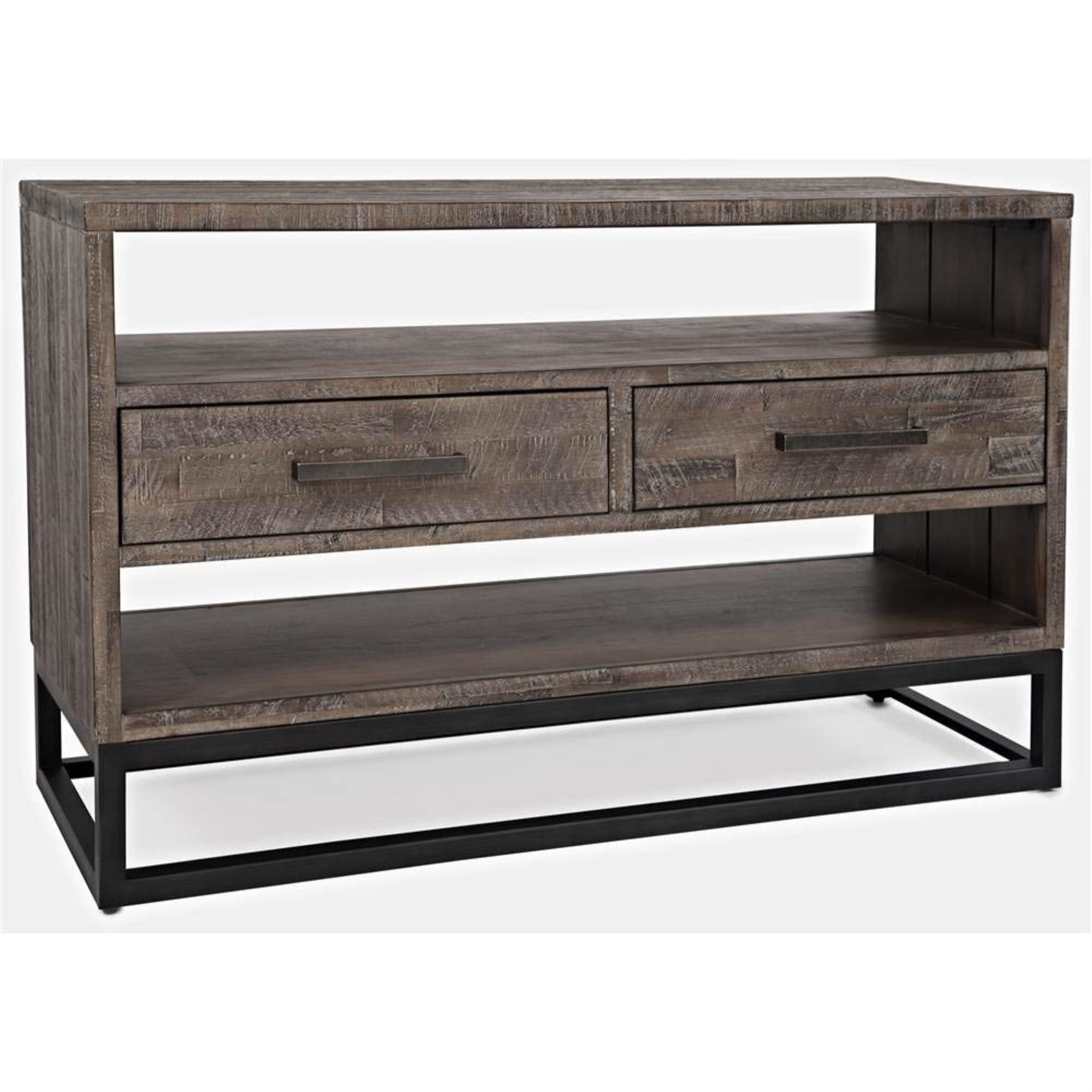 Rustic Gray and Brown Wood Metal Storage Console Table