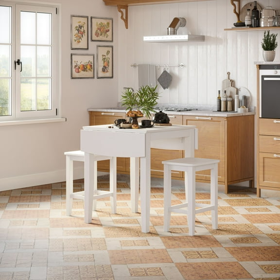 Jofran Eastern Tides Coastal Wire-Brushed Acacia Three Piece Backless Counter Height Dining Set