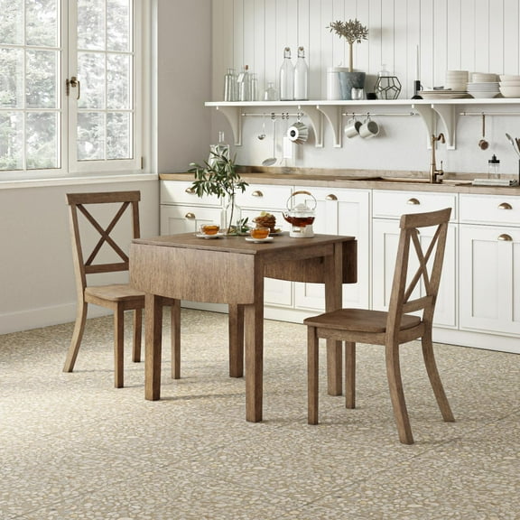 Jofran Eastern Tides Coastal Wire-Brushed Acacia Three Piece Cross-Back Dining Set