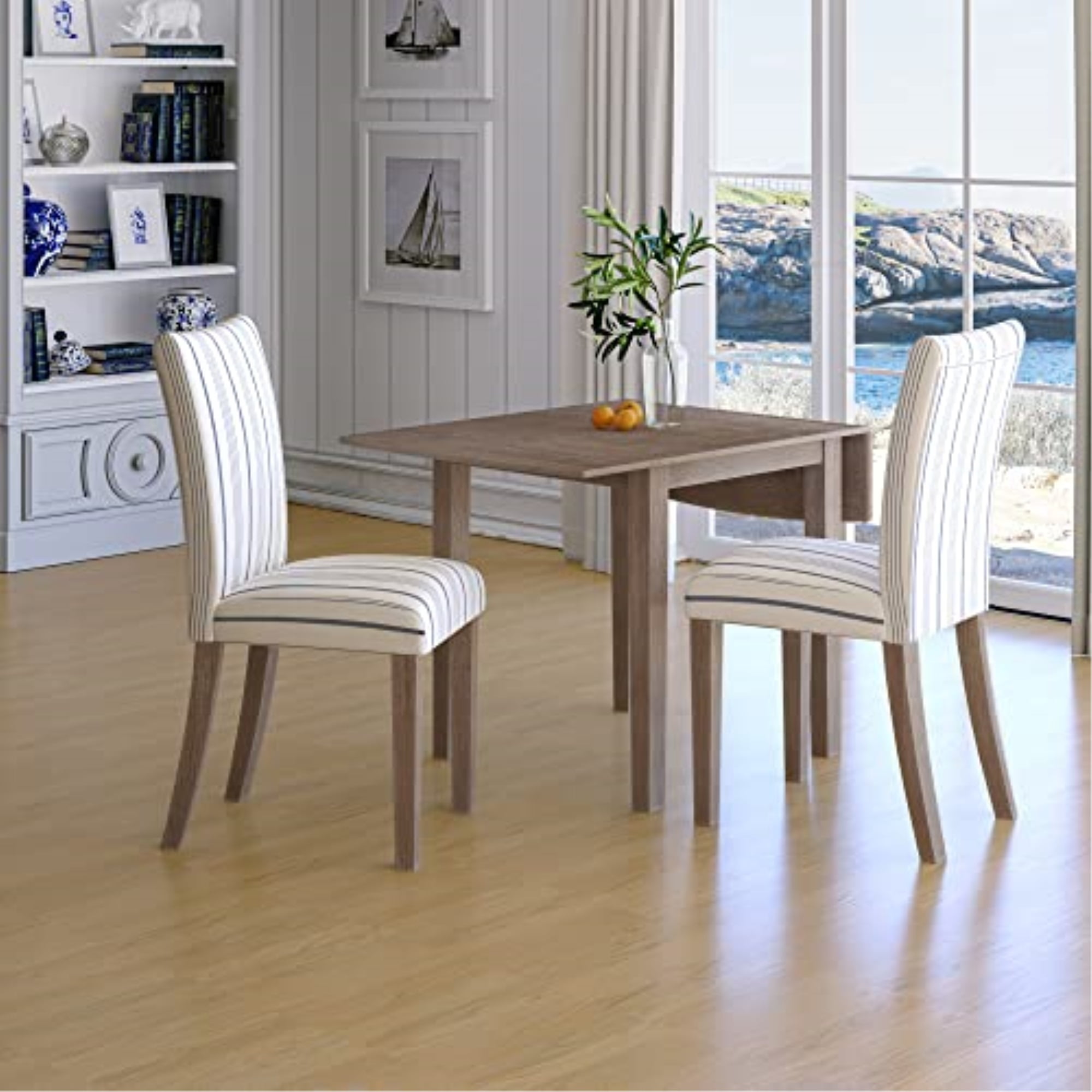 Eastern Tides Coastal Wire-Brushed Acacia Dining Set with Upholstered Chairs
