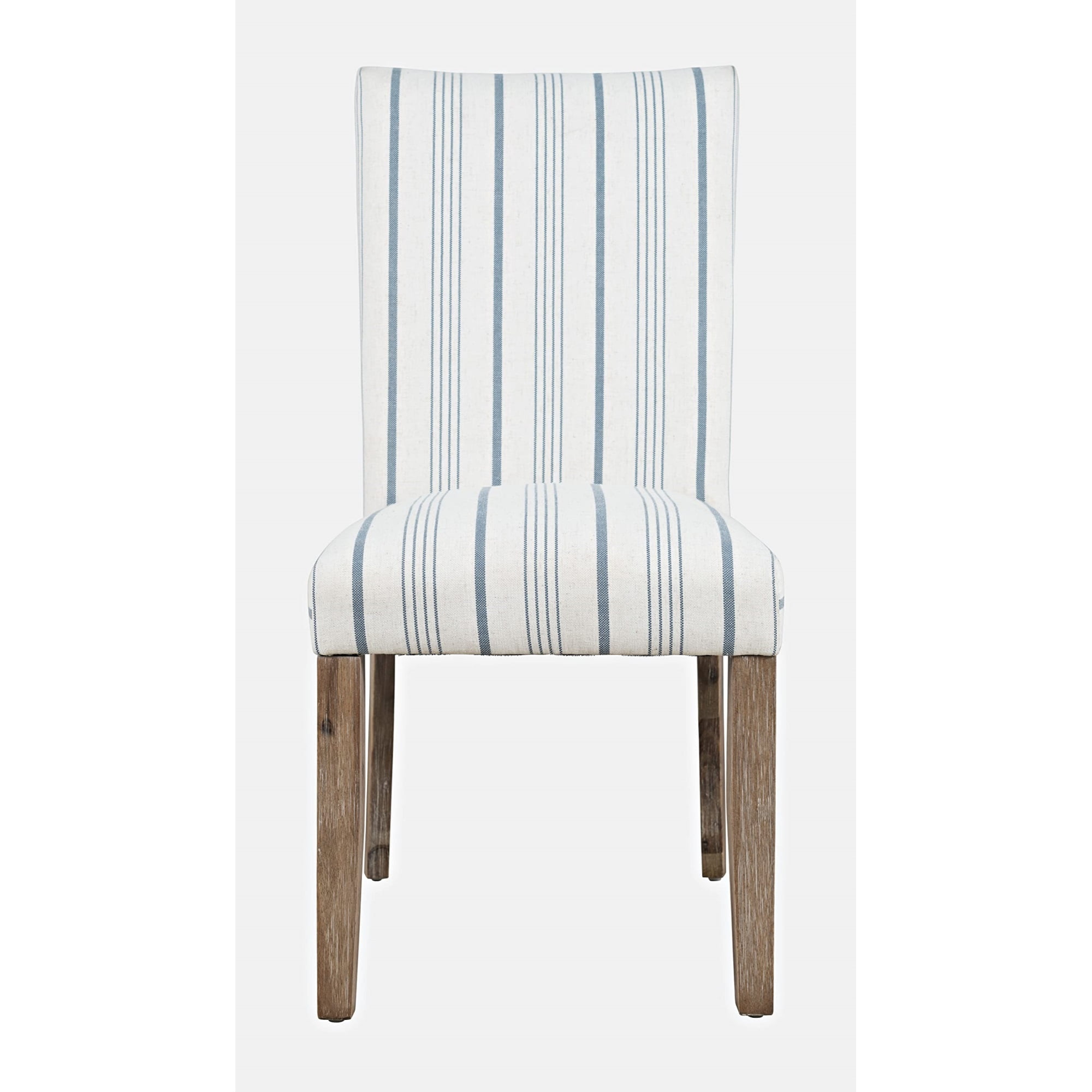 Blue and White Upholstered Parsons Side Chair with Wood Legs