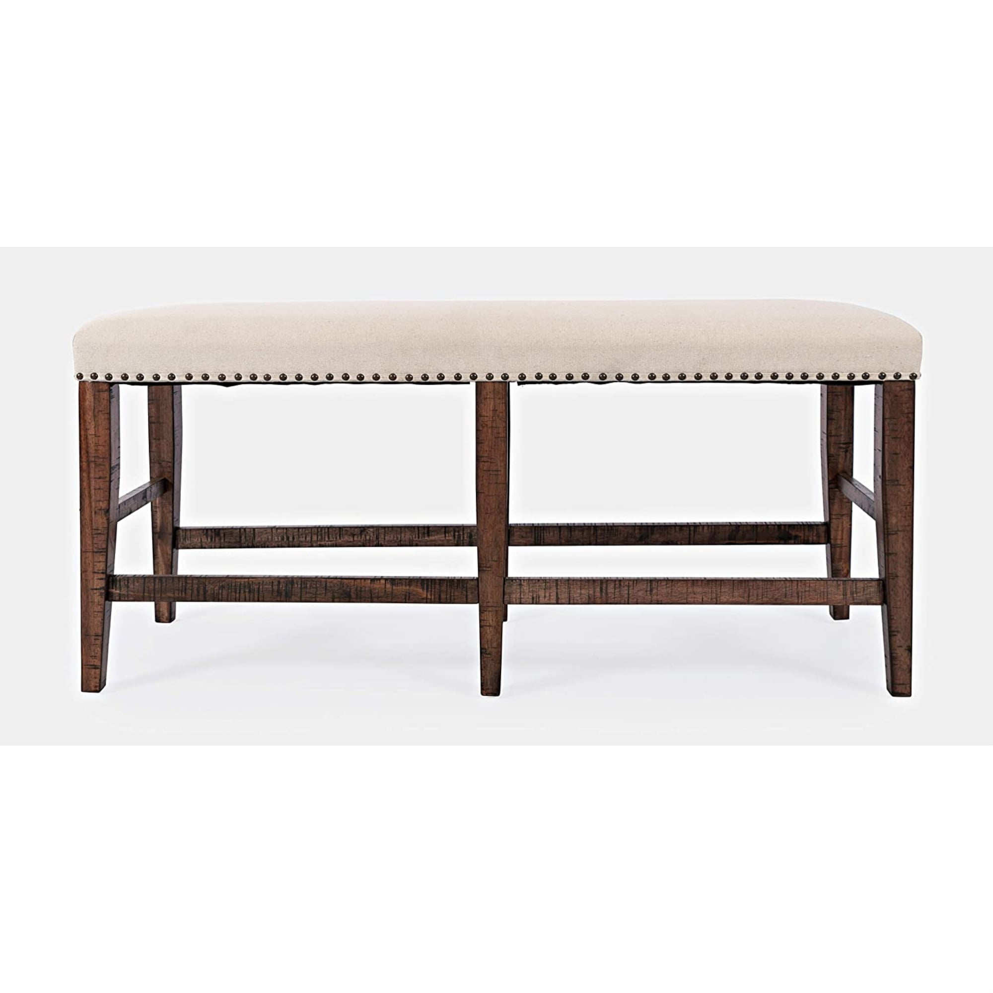 Fairview Cream Upholstered 52" Counter Height Bench with Nailhead Trim