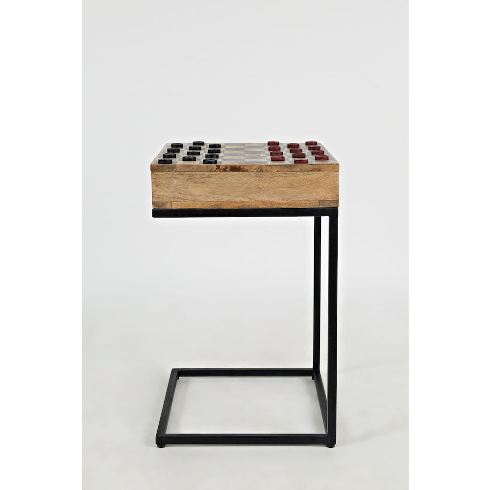 Handcrafted Industrial Brown Square C-Table with Checkerboard & Storage