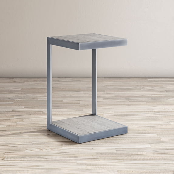 Jofran Global Archive Distressed Acacia and Stainless Steel "C" Table