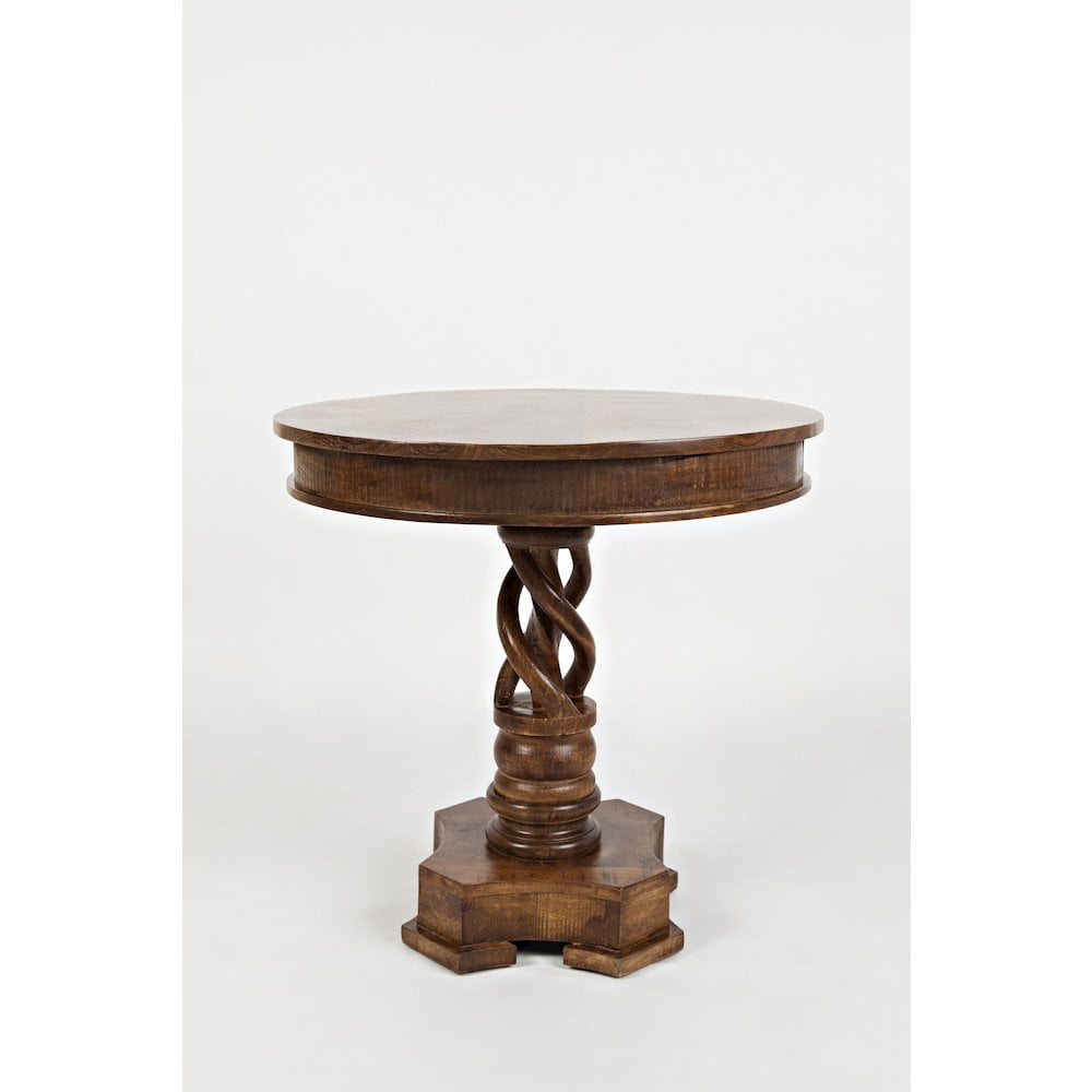 Traditional Round Wood and Stone Accent Table, 30" Brown