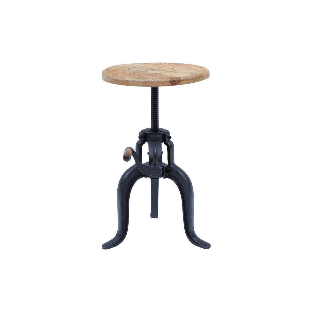 Round Reclaimed Wood and Marble Crank Table in Black/Brown