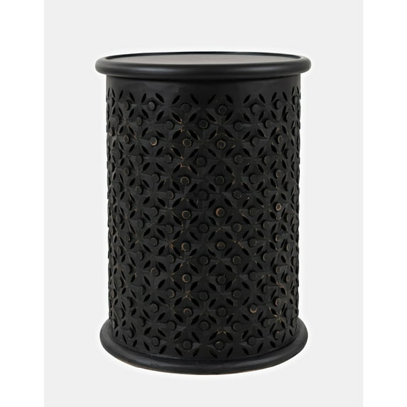 Jofran Global Archive Mango Wood Handcrafted Solid Hardwood Drum Table, 17" W X 17" D X 23" H, Antique Black Finish (Set of 2)