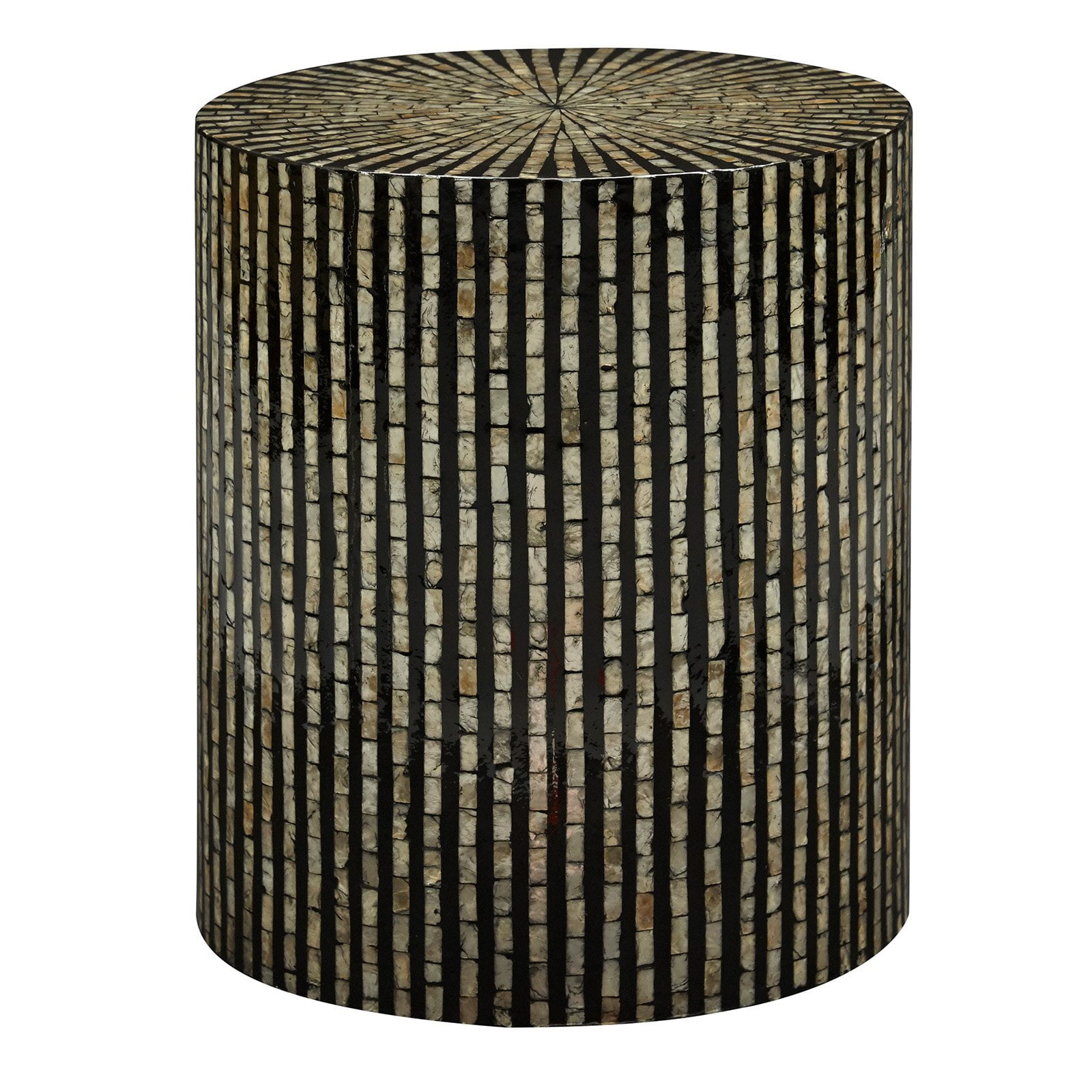 Black Round Capiz Shell and Wood Accent Table