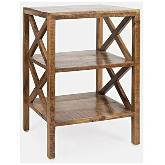Jofran Global Archive Solid Wood Rustic Modern X-Side Accent Bookcase with Two Shelves