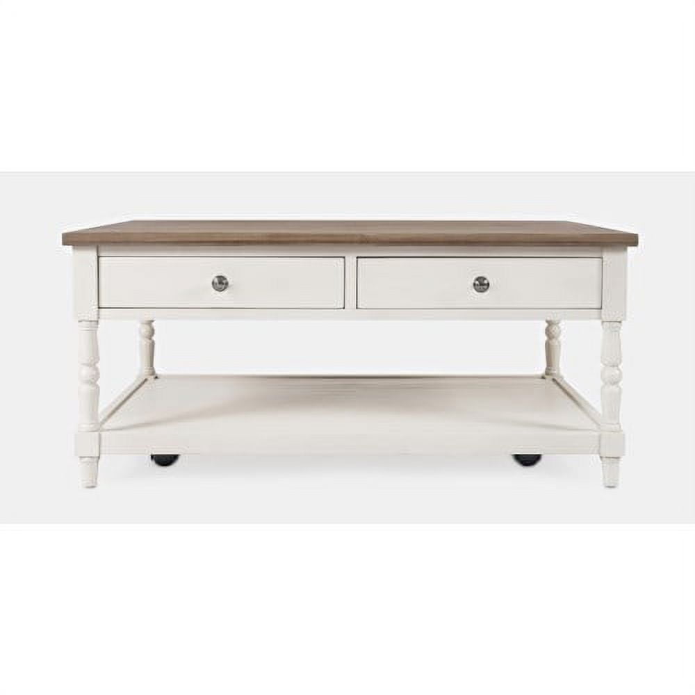 Brown and White Rectangular Wood Coffee Table with Storage