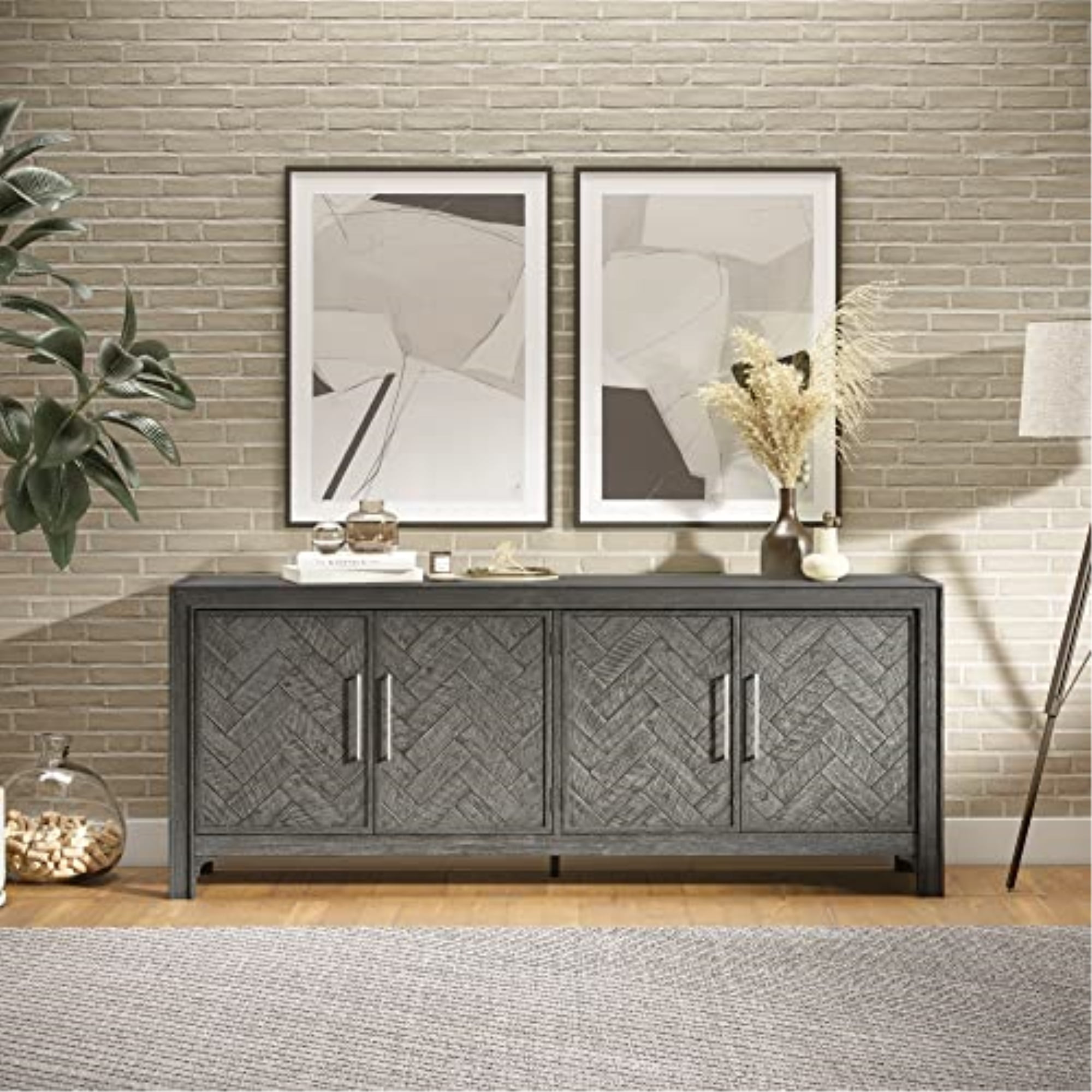 Gramercy 79" Gray Chevron Four-Door Accent Cabinet