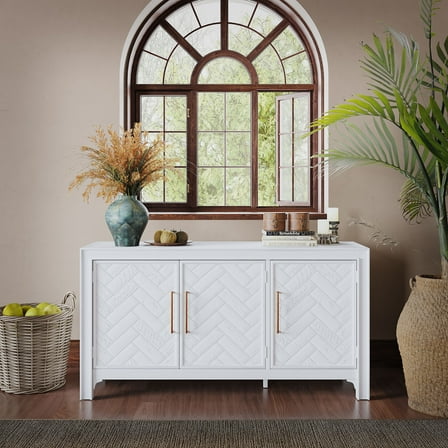 Jofran Gramercy Mid-Century Modern Chevron Three Door 60" Accent Cabinet