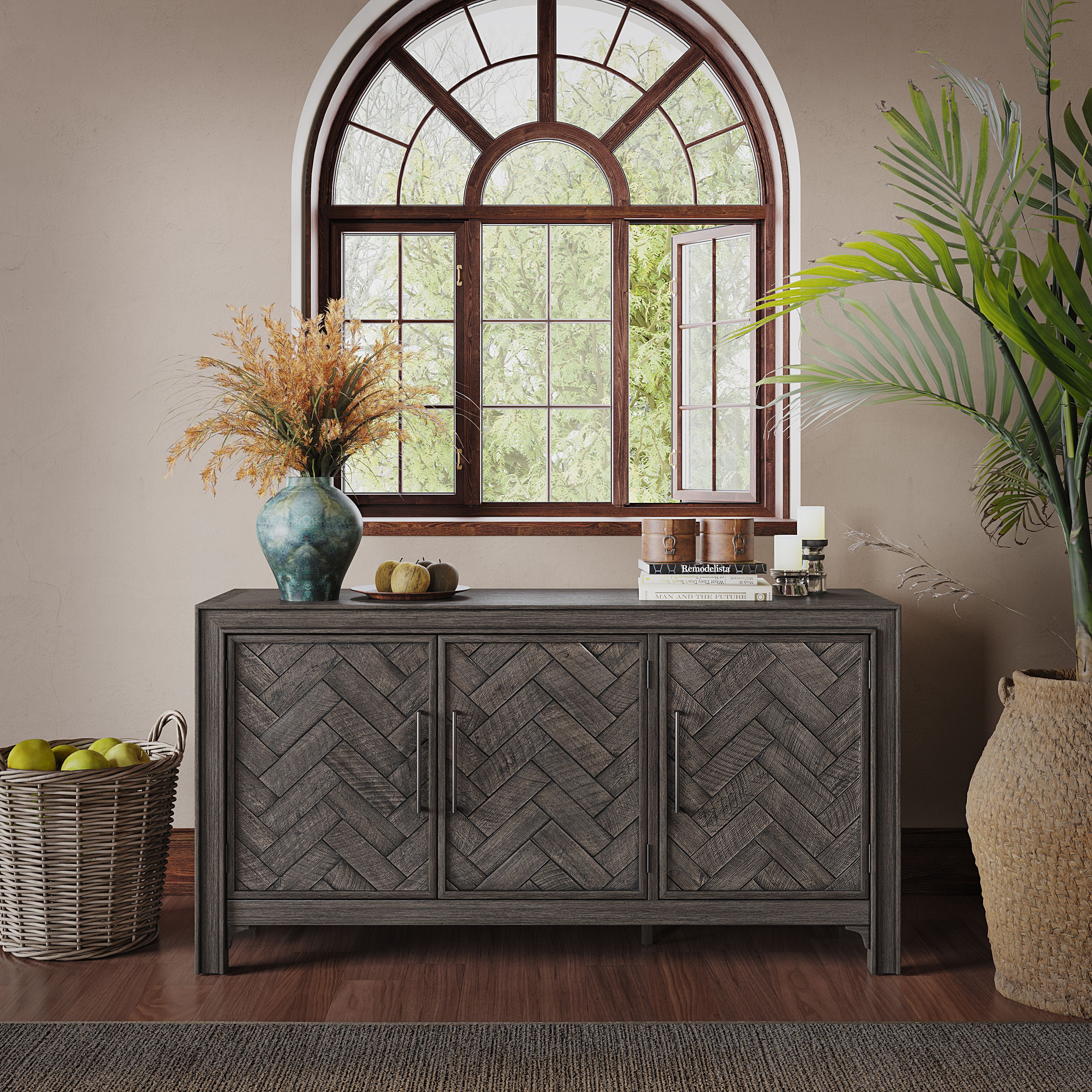 Gramercy Platinum Chevron 60" Transitional Accent Cabinet
