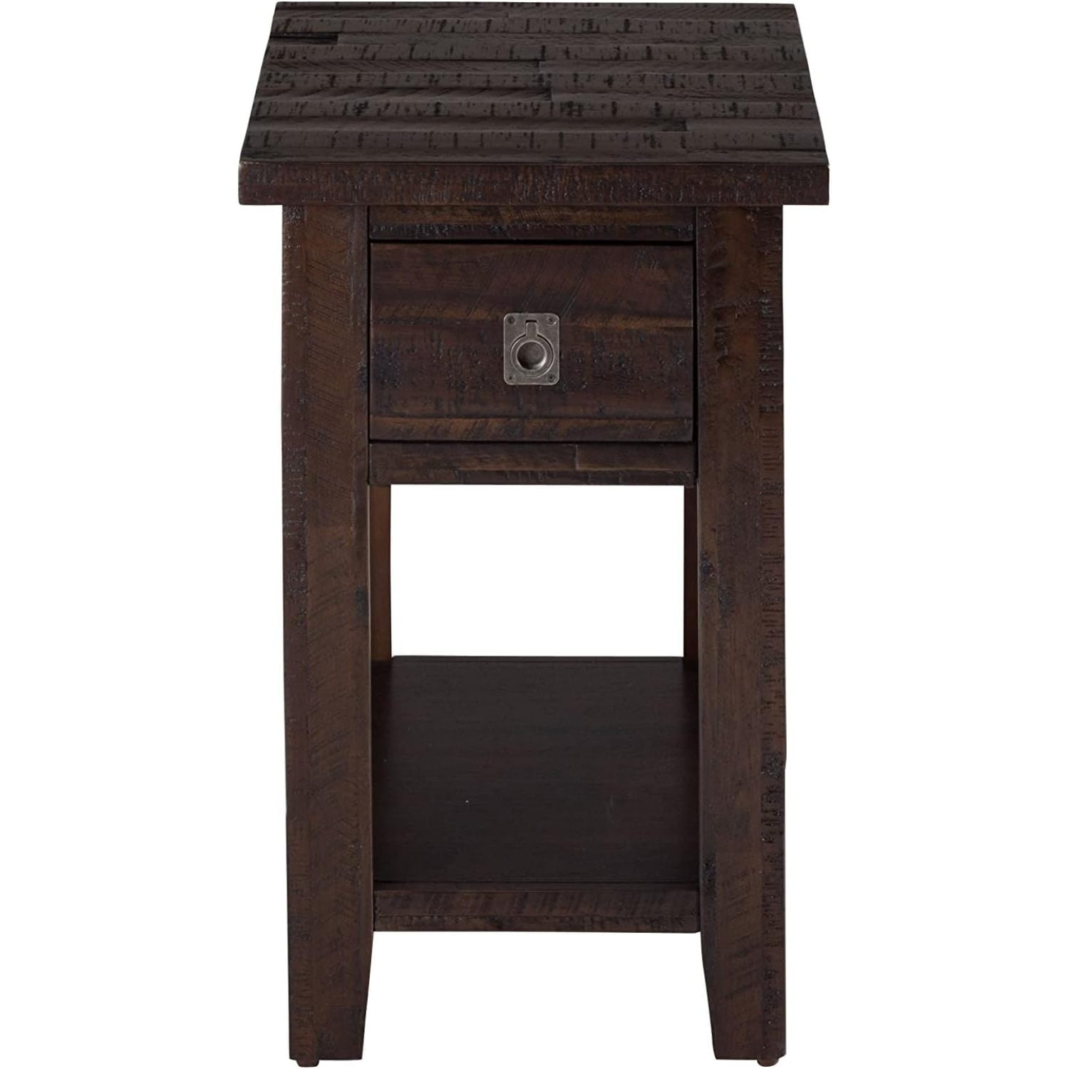 Rustic Chocolate Acacia Wood Chairside Table with Storage