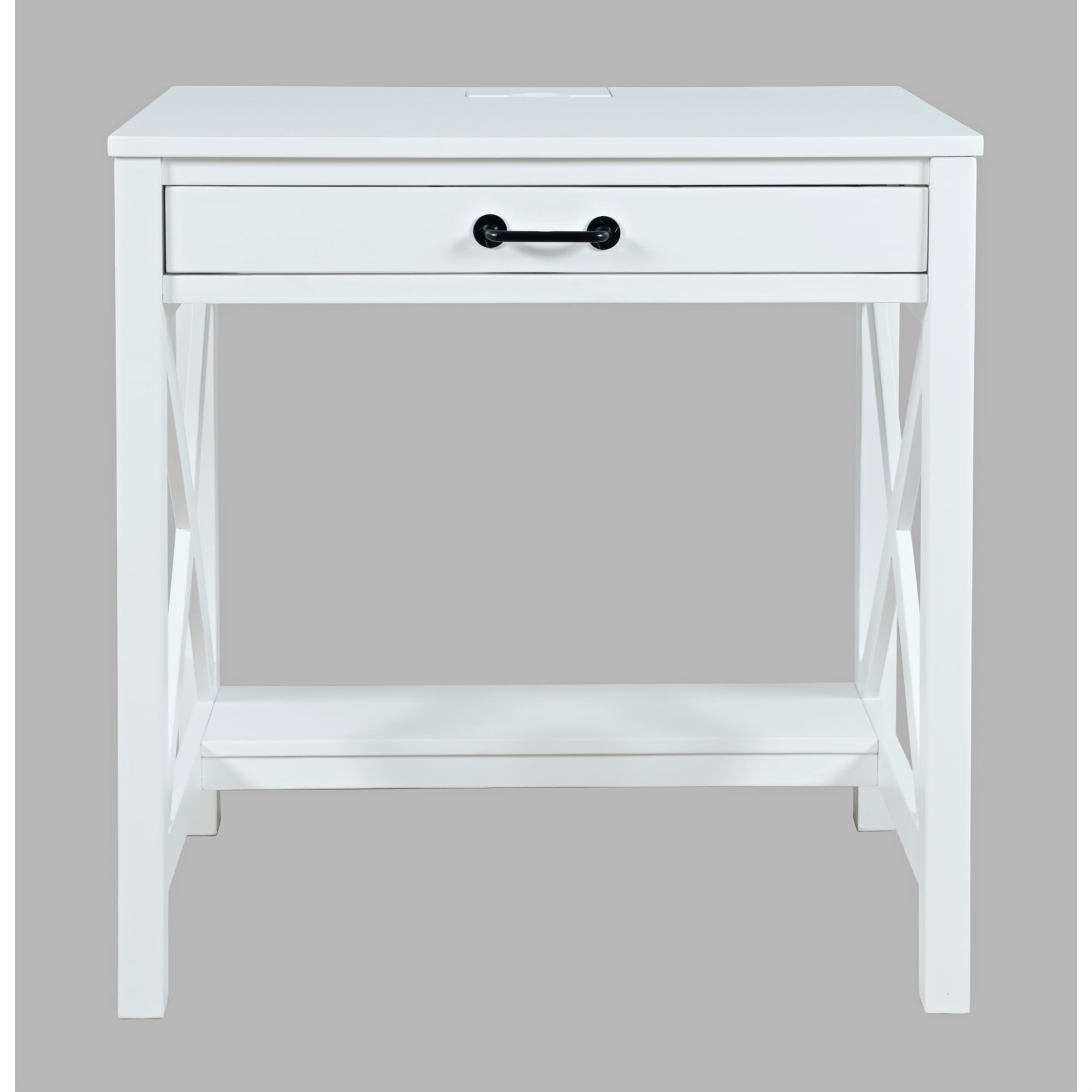 Transitional White Home Office Desk with Drawer and Power Outlets
