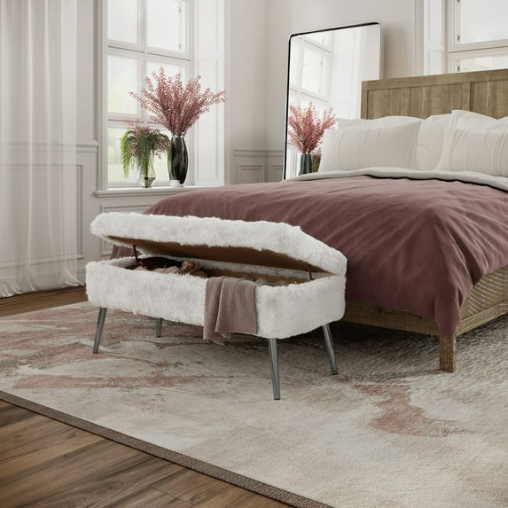 Jofran Huggy Luxury Plush Faux Fur Upholstered Storage Bench