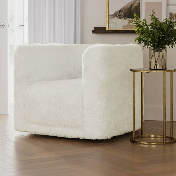 Jofran Huggy Luxury Plush Faux Fur Upholstered Swivel Accent Chair
