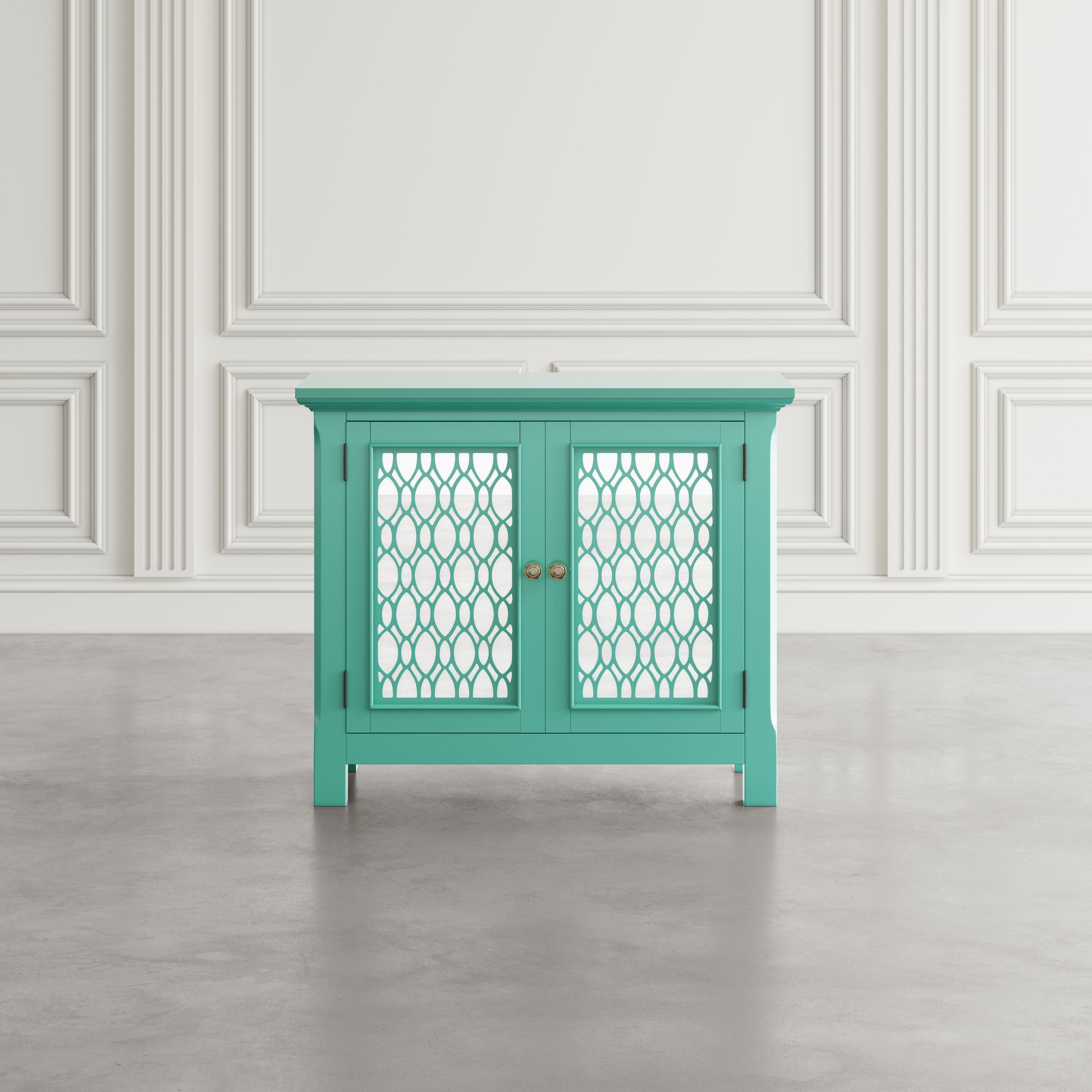 Aqua Mirrored Two-Door Accent Cabinet with Adjustable Shelving