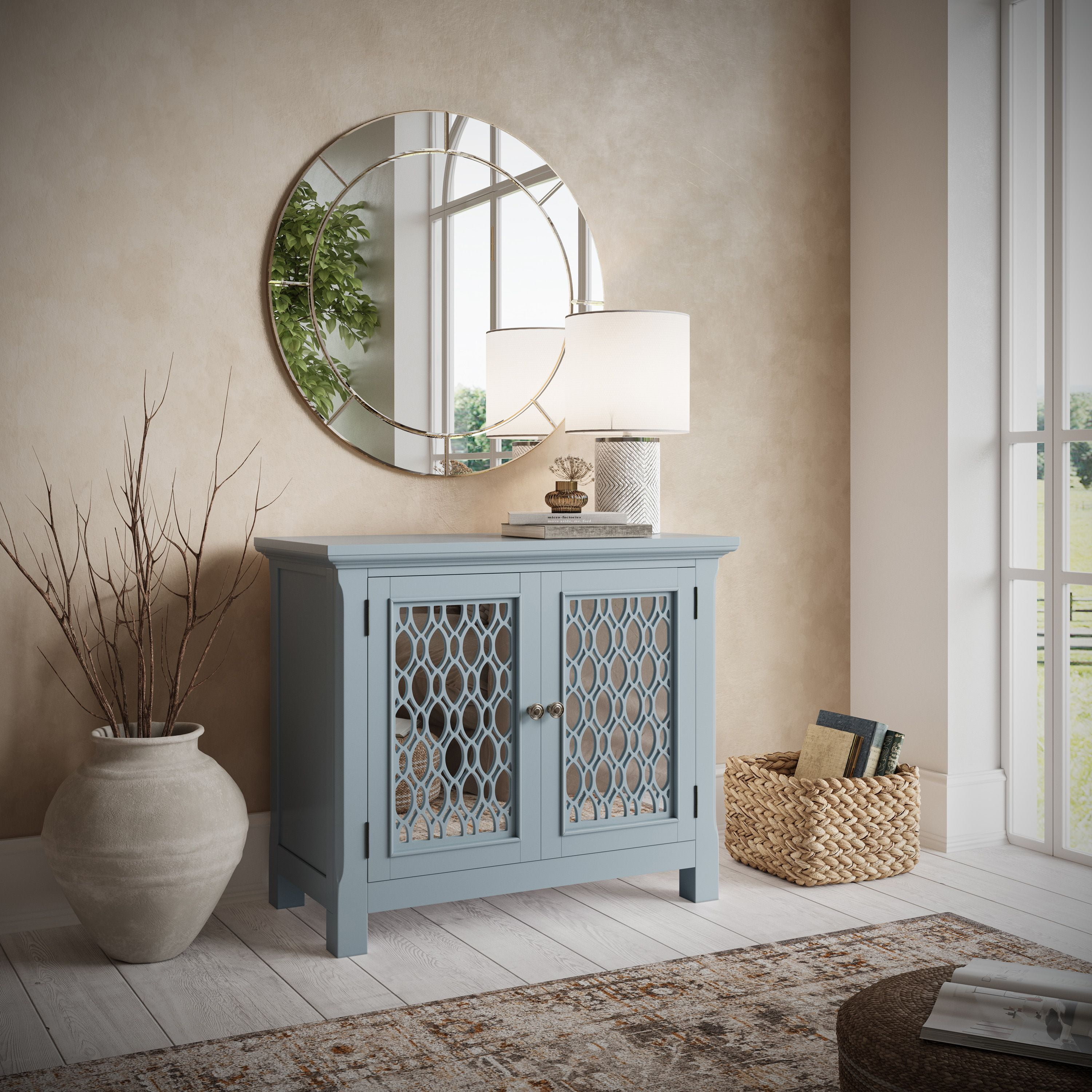 Mirrored accent cabinet with drawers discount