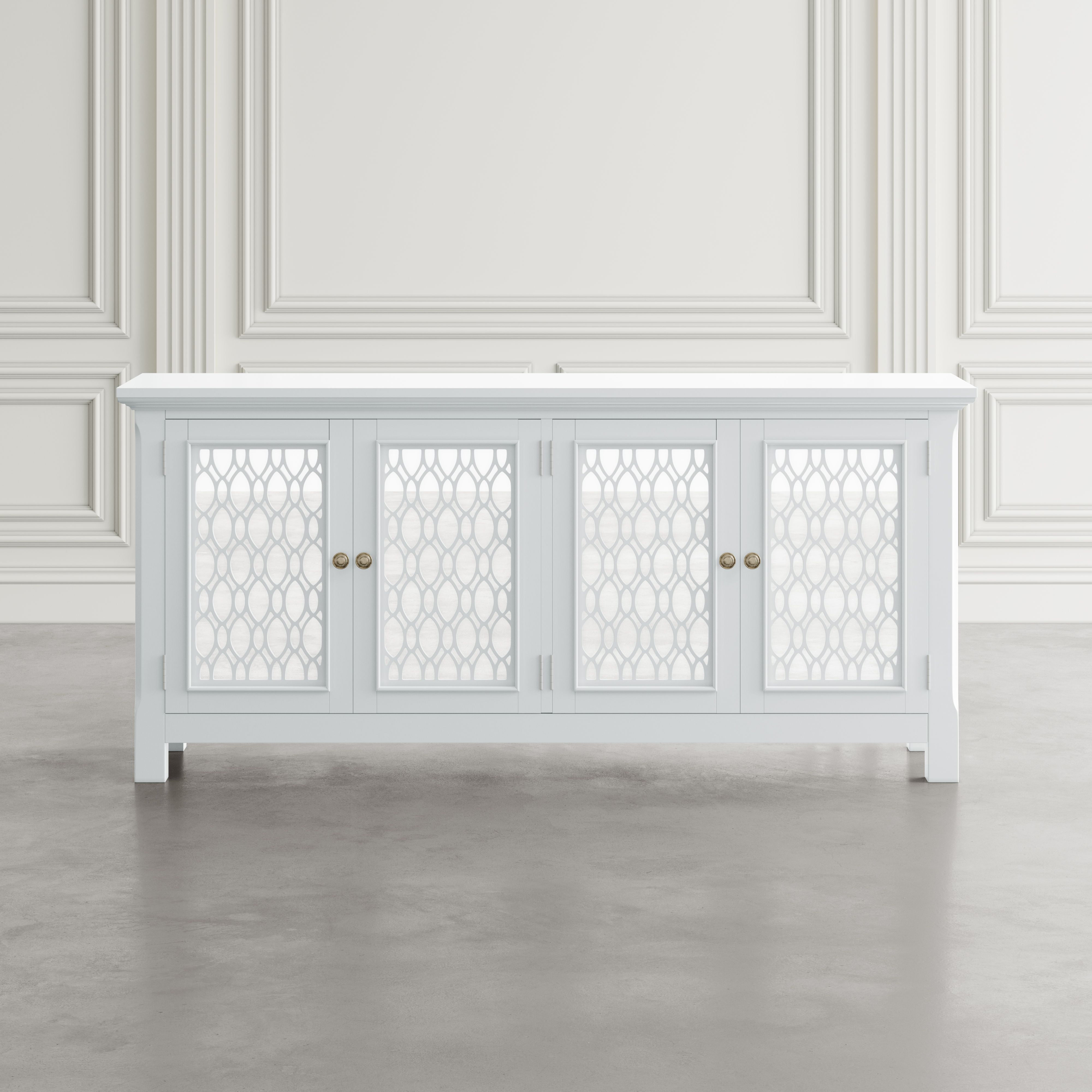 Isabella 69" White Mirrored Sideboard with Adjustable Shelving