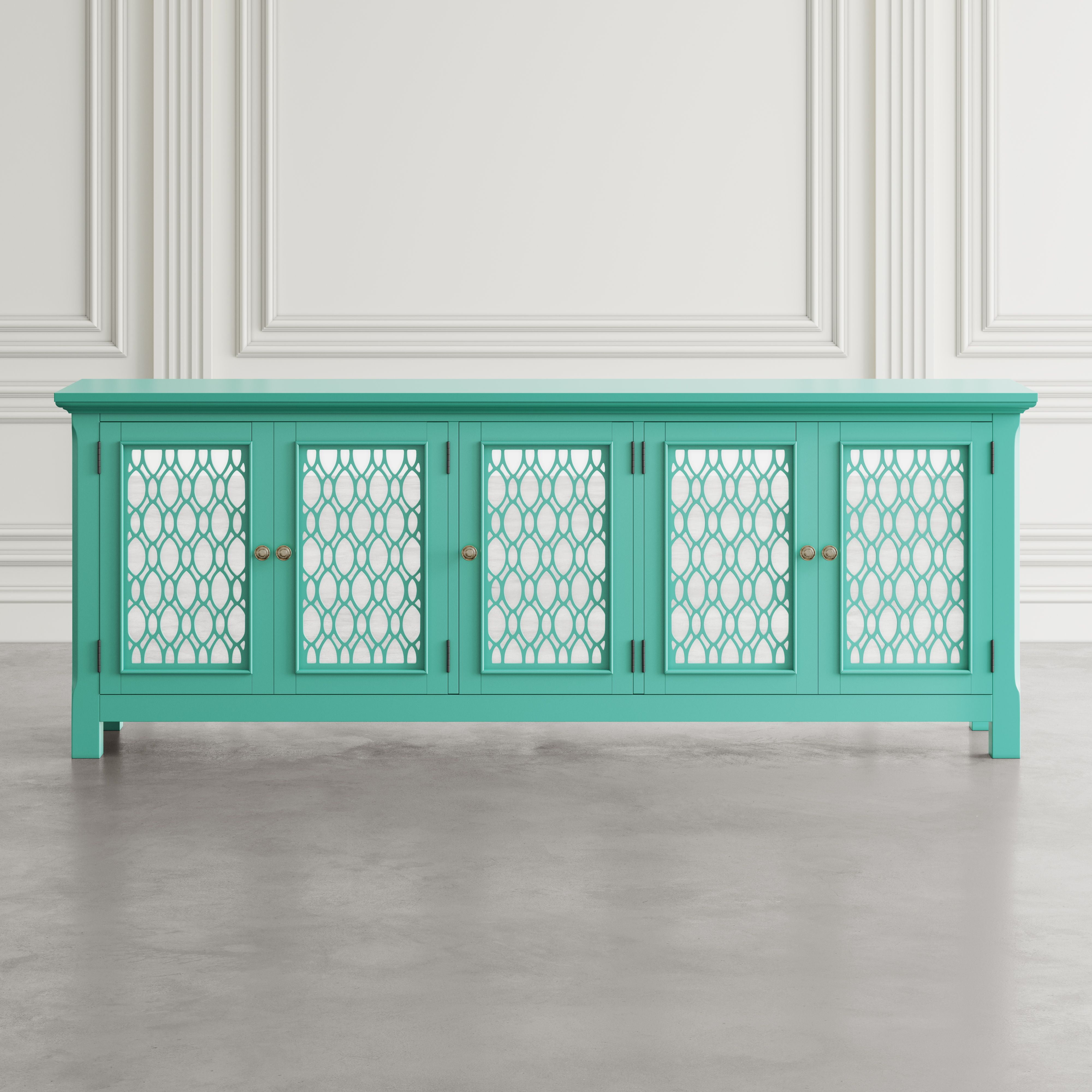 Isabella 86" Aqua Mirrored Contemporary Sideboard Cabinet