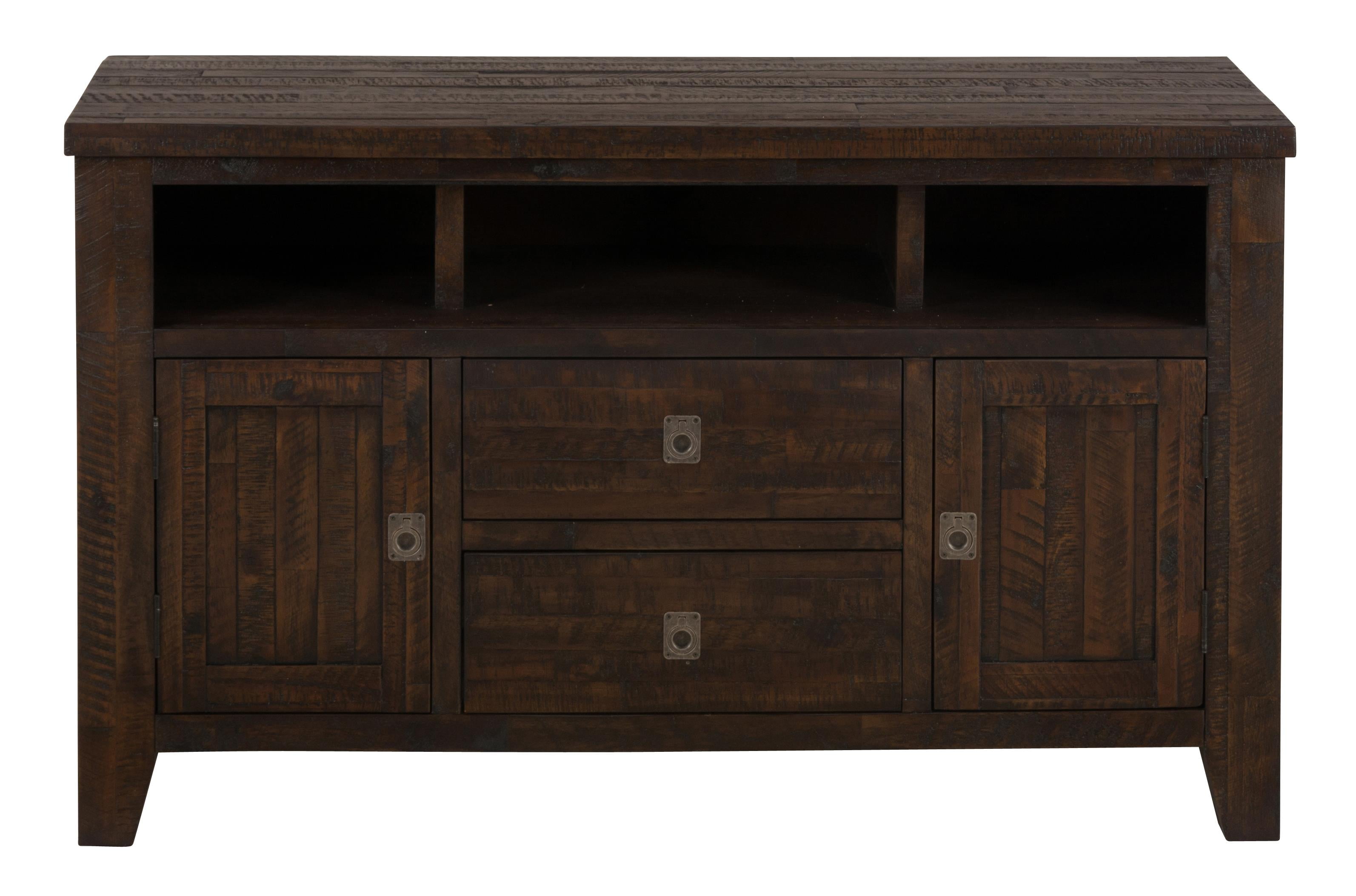Rustic Dark Brown Solid Acacia Media Console with Cabinet