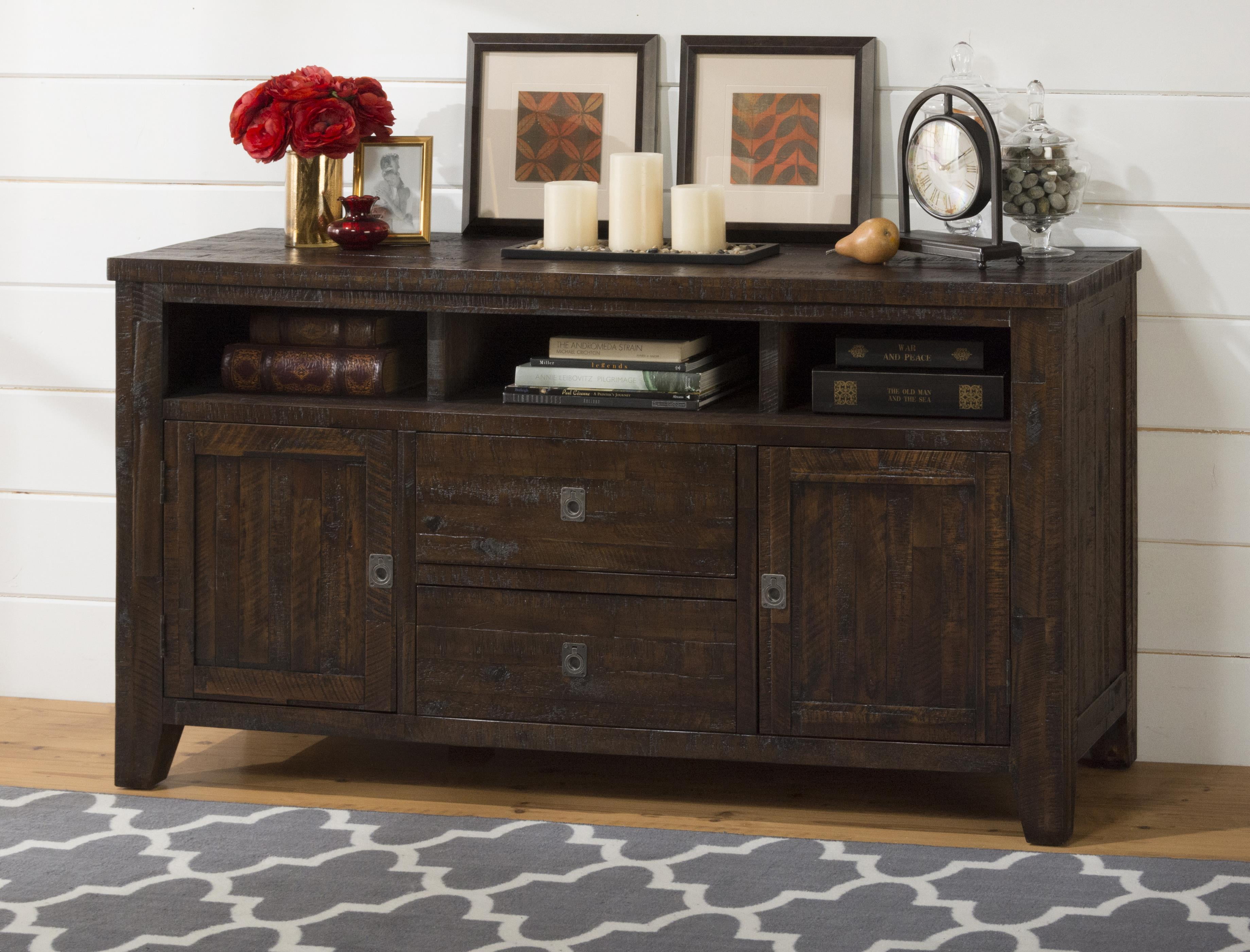Rustic Dark Brown Solid Acacia 60" Media Console with Cabinet