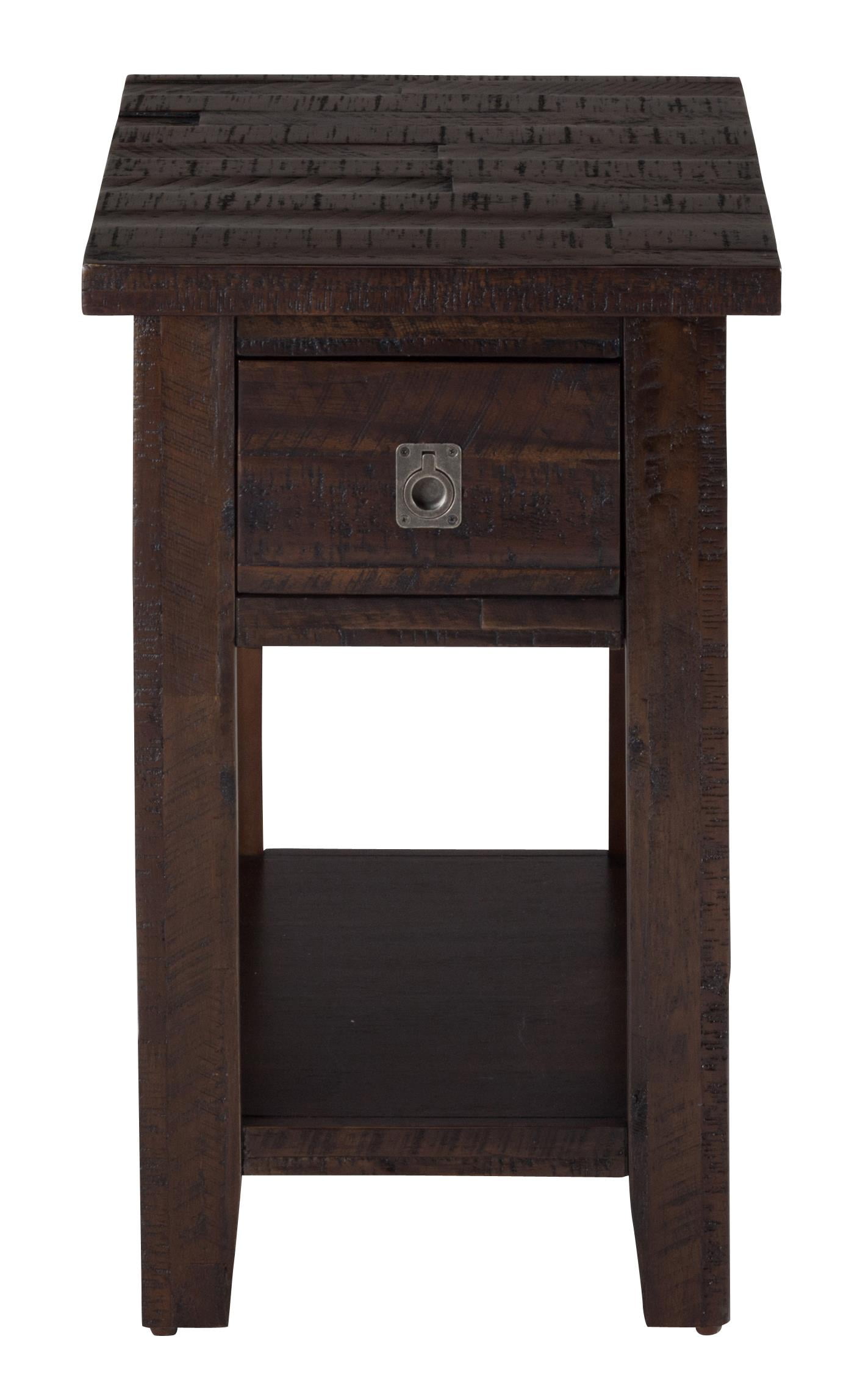 Rustic Chocolate Acacia Wood Chairside Table with Storage