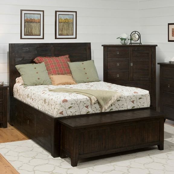 Jofran Kona Grove Distressed Rustic Solid Acacia Queen Storage Bed