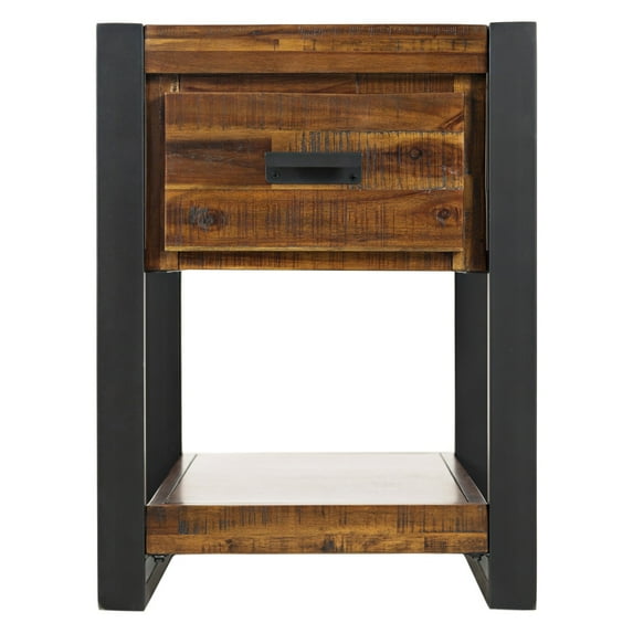 Jofran Loftworks Modern Industrial Distressed Acacia Chairside Table with Drawer