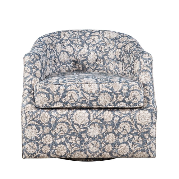 Jofran Lottie Modern Cottage Floral Print Upholstered Accent Swivel Chair