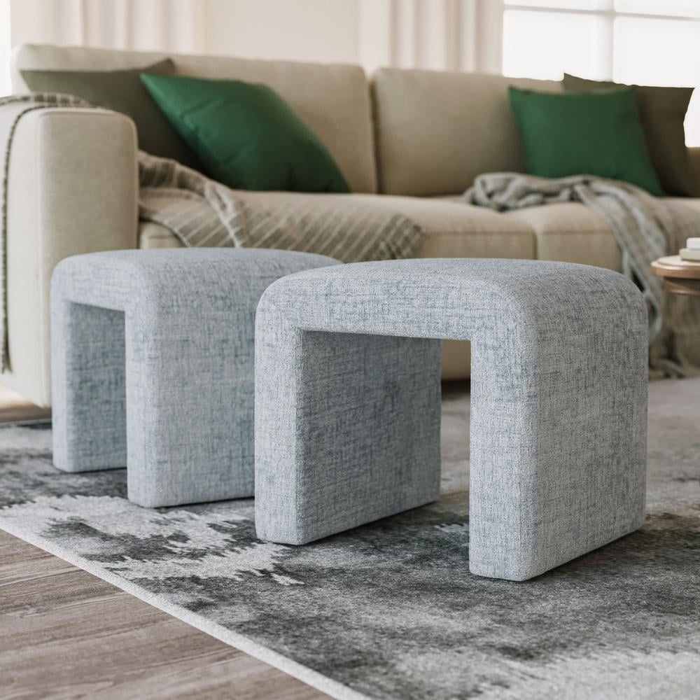 Jofran Modern Curved Upholstered Waterfall Jacquard Petite Ottoman Bench - Set of 2