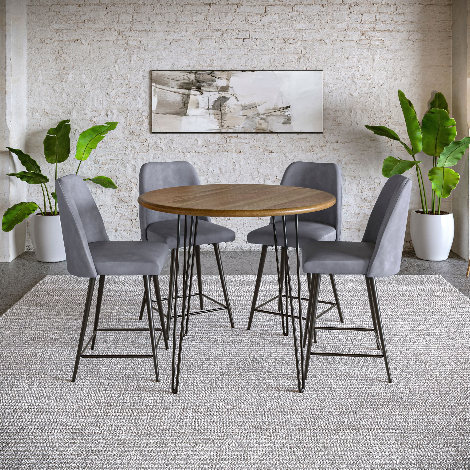 Maddox Mid-Century Modern Gray Faux Leather Counter Barstool