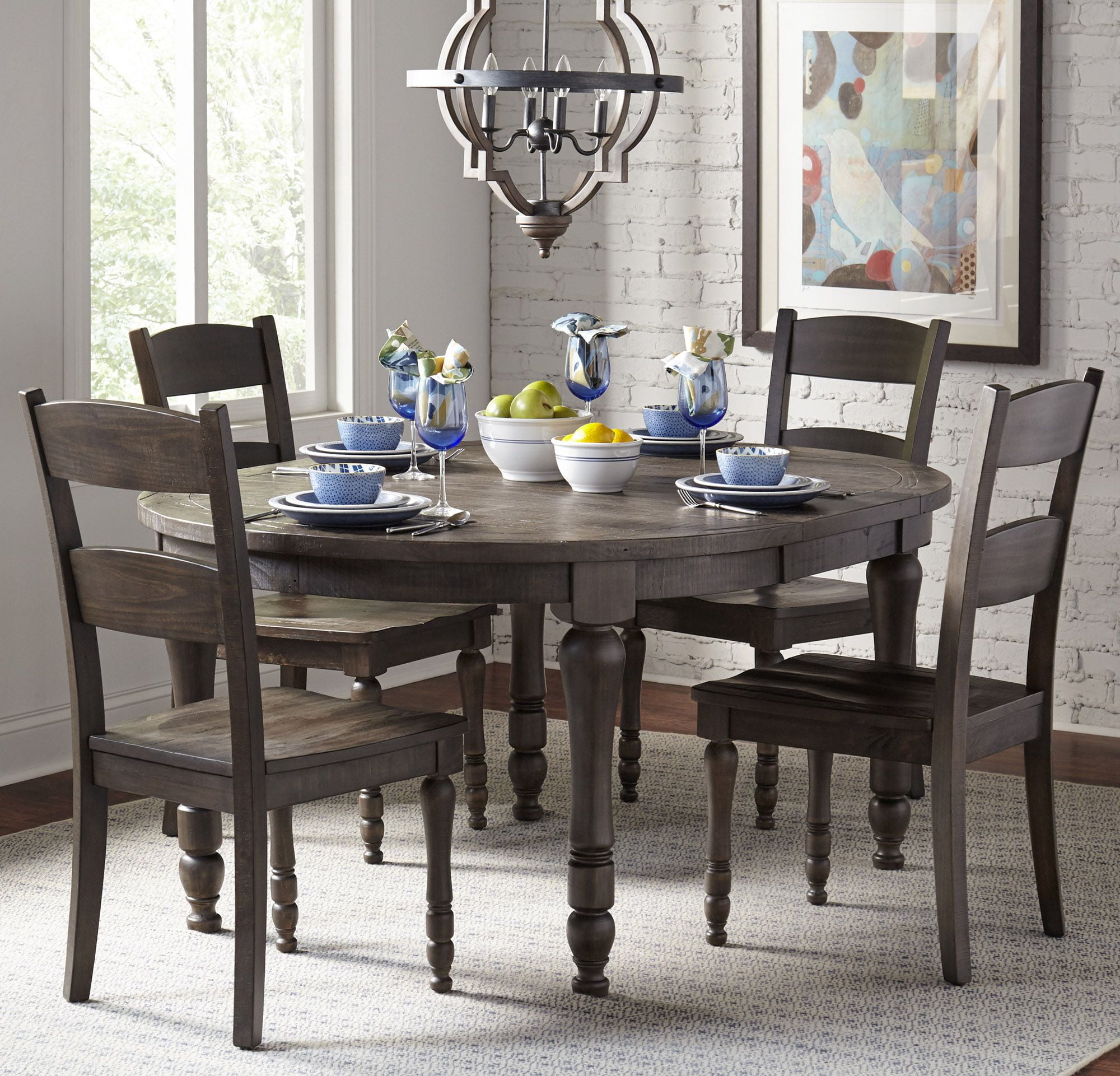 Madison County Reclaimed Pine 66" Oval Farmhouse Dining Set with 4 Chairs