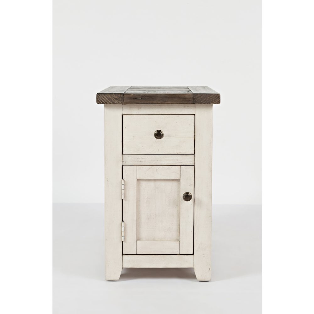 Vintage White Rustic Reclaimed Pine Chairside Table with Storage