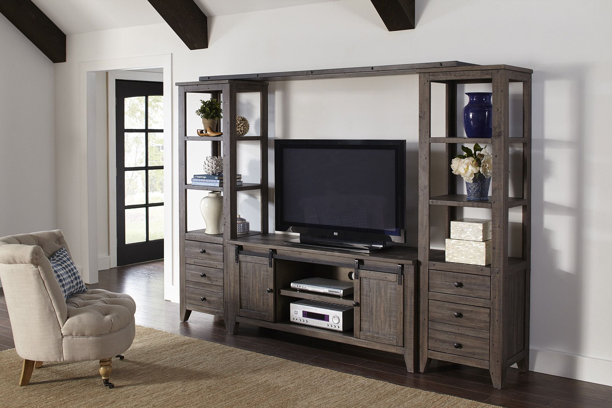 Barnwood Brown Reclaimed Pine Farmhouse Entertainment Center with 60'' TV Console