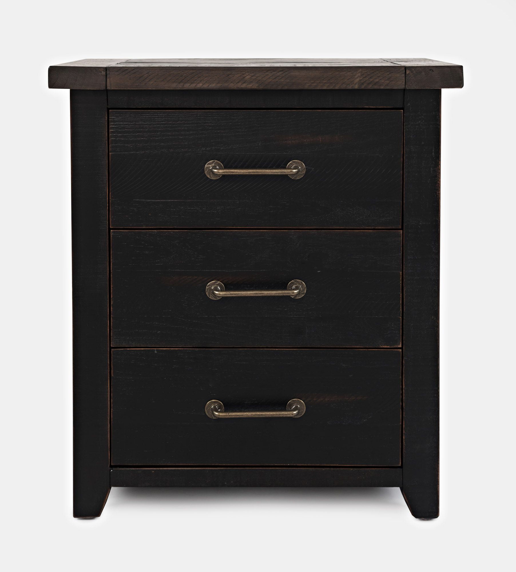 Rustic Black Reclaimed Pine 3-Drawer Nightstand with USB Charging