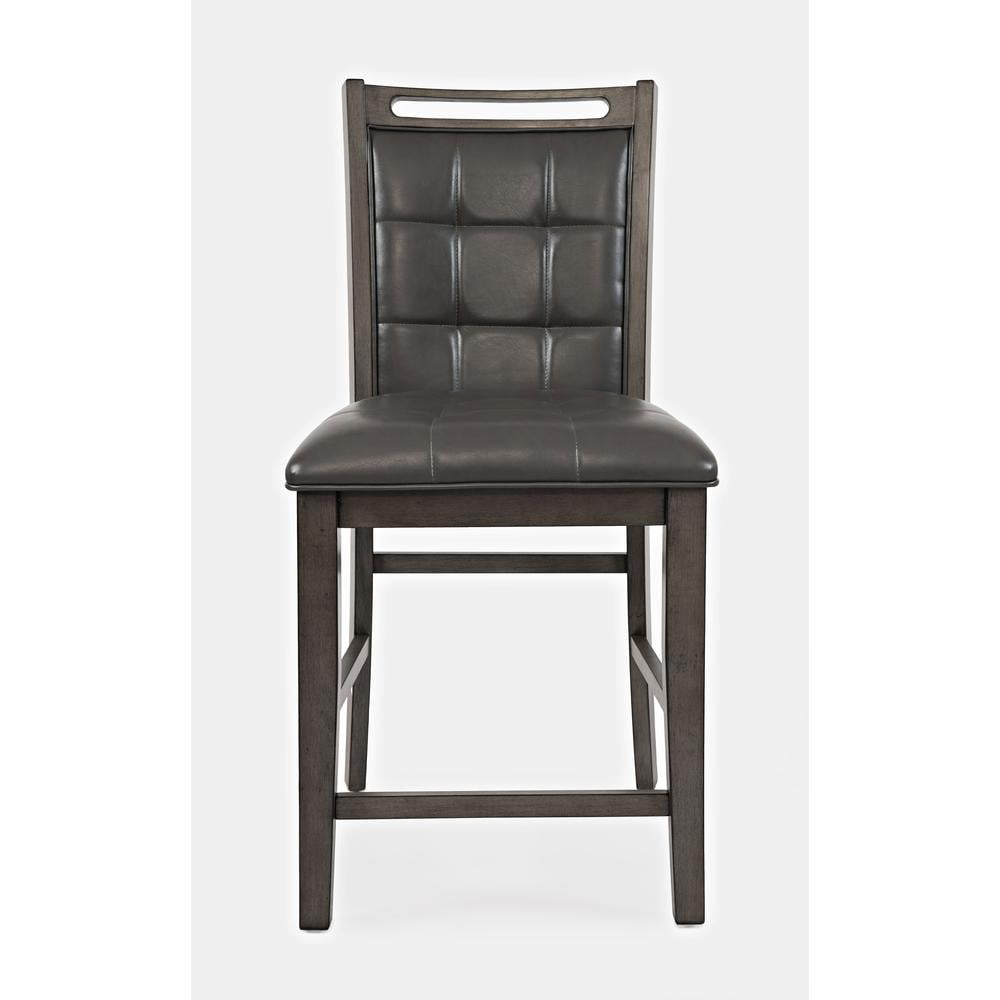 Gray Leather Upholstered Wood Counter Stool Set