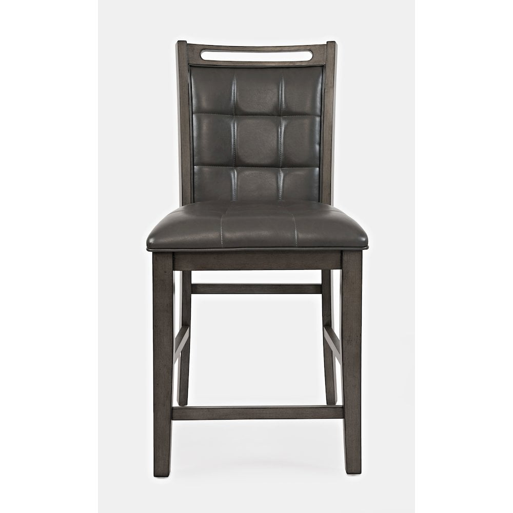 Gray Leather Upholstered Wood Counter Stool Set