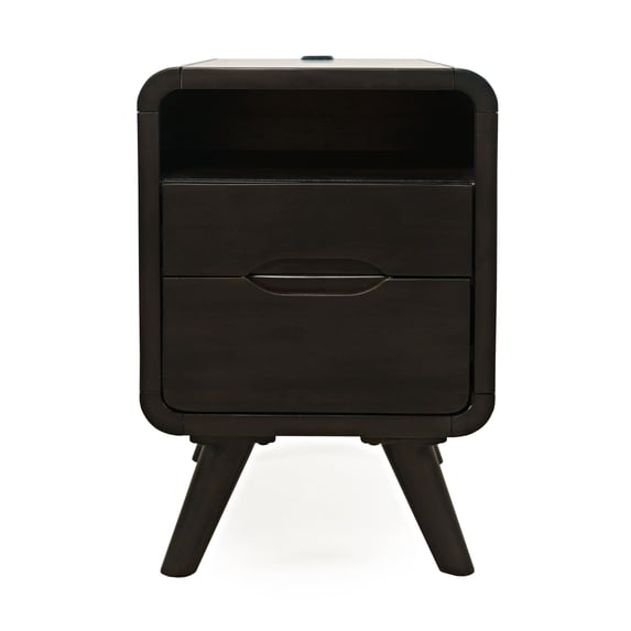 Jofran Marlowe Mid-Century Modern USB Charging Curved Chairside End Table with Storage Drawers